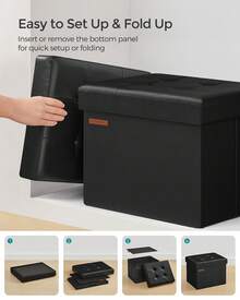SONGMICS Small Folding Storage Ottoman, Foot Rest Stool, Cube Footrest, Synthetic Leather, 12.2 X 16.1 X 12.2 Inches, 286 Lb Capacity, For Living Room, Bedroom, Dorm - màu đen - Xem 5