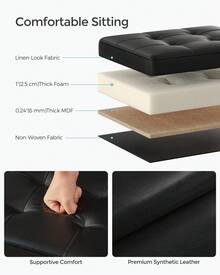 SONGMICS Small Folding Storage Ottoman, Foot Rest Stool, Cube Footrest, Synthetic Leather, 12.2 X 16.1 X 12.2 Inches, 286 Lb Capacity, For Living Room, Bedroom, Dorm - màu đen - Xem 2