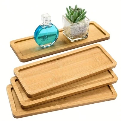Bamboo Service Tray, Decorative Wooden Tray, Multi-Purpose Bathroom Counter Tray, Round Edge Bamboo Vanity Tray