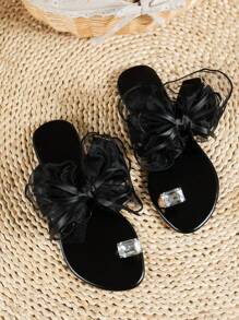 Black/White Flat Sandals Or Slippers Valentines - Black - View 2