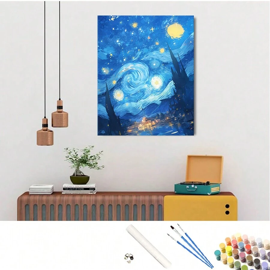 Paint By Numbers Van Gogh's Starry Moon Night Kit - Van Gogh Starry Night D - View 1