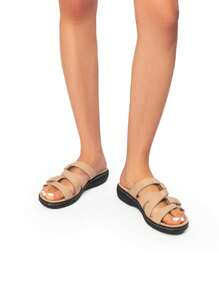 Women's Slides Sandals Slip On Adjustable Straps Comfort Soft Cushion Slippers Flat Sandals - 杏色 - 查看 5