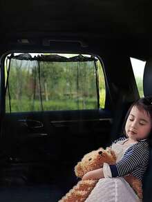 1pc Car Window Curtain Sunshade, Summer Mesh Suction Cup Side Window Sunshade For Baby Car Seat - Black - View 2