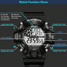 1 Đồng hồ thể thao dây đeo silicon màu đen Unisex có lịch, đồng hồ bấm giờ, mặt số kỹ thuật số, thích hợp cho cuộc sống hàng ngày, làm quà tặng cho học sinh đi học trở lại - màu đen - Xem 5