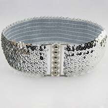 1 Miếng Của phụ nữ Long lanh Eo đàn hồi Thắt lưng Với Khóa , Gương Kim sa Thiết kế , Thời trang Phụ kiện - Nhiều màu - Xem 3