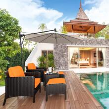 Pirecart 5 Pieces Patio Furniture Set, Outdoor Sectional Sofa PE Rattan Wicker Chairs With Ottomans, Cushioned Conversation Chairs Sets With Small Side Table For Deck Patio Garden - 橘色 - 查看 3