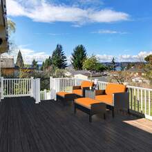 Pirecart 5 Pieces Patio Furniture Set, Outdoor Sectional Sofa PE Rattan Wicker Chairs With Ottomans, Cushioned Conversation Chairs Sets With Small Side Table For Deck Patio Garden - 橘色 - 查看 5