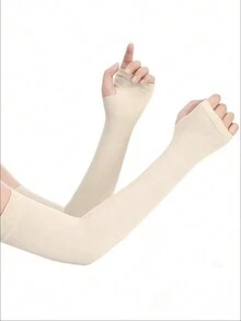 純色露指長手套 - 膚色 - 查看 3