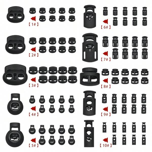 New 10pcs Black Cord Lock Plastic Stopper Cord Ends Toggles Clip Buckle Button Black Frost Shoelace Sportswear DIY Bag Accessory