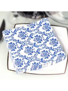 20 Sheets/Pack Blue And White Porcelain Pattern Napkins, Disposable Napkins For Hotel Wedding Banquet Mats, Chinese Style Printed Paper For Dining, Party Supplies, Table Decors - Blue and White - View 1