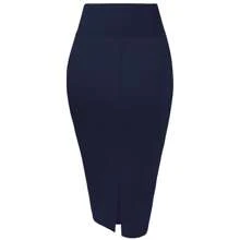 Women's Premium Nylon Ponte Stretch Pencil Skirt - Navy Blue - View 2