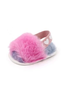 0-1 Years Old Fluffy Infant Sandals Indoor Slippers [Asymmetrical] [Random Delivery]