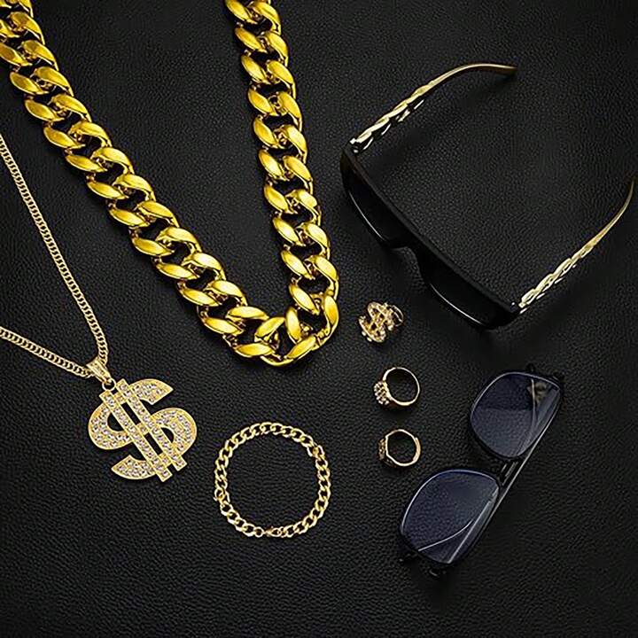 80s 90s Accessories Outfit For Men Hip Hop Rapper Costume Kit Fake Gold Chain Money Sign Necklace Hip Hop Rapper Costume Jewelry SHEIN USA