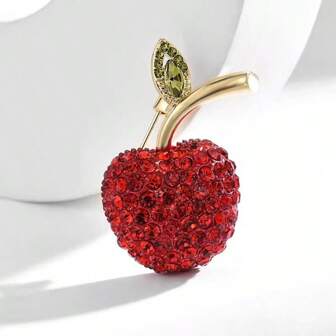 1pc Cute Small Apple Brooch For Women, Premium Quality, Anti-Slip Clasp, Fruit Brooch Accessory For Coat And Suit