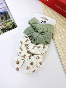 4个装青少年布艺花朵蝴蝶结发夹，侧边发夹，马尾辫发圈，日常发饰 - 彩色 - 查看 8