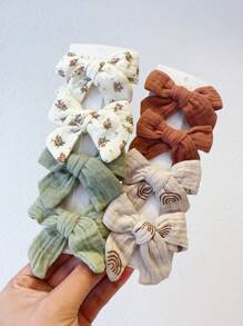 4个装青少年布艺花朵蝴蝶结发夹，侧边发夹，马尾辫发圈，日常发饰 - 彩色 - 查看 3