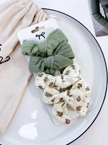 4个装青少年布艺花朵蝴蝶结发夹，侧边发夹，马尾辫发圈，日常发饰 - 彩色 - 查看 7