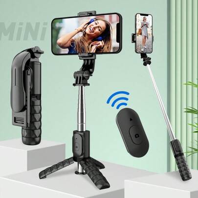 AXNEN Portable Aluminum Alloy Selfie Stick Tripod With Wireless Remote Shutter, Collapsible All-In-One Selfie Stick, Compatible With IPhone 15/14/13/12 Pro Max/Xr/X/8/7/6 Plus And Android Smartphones
