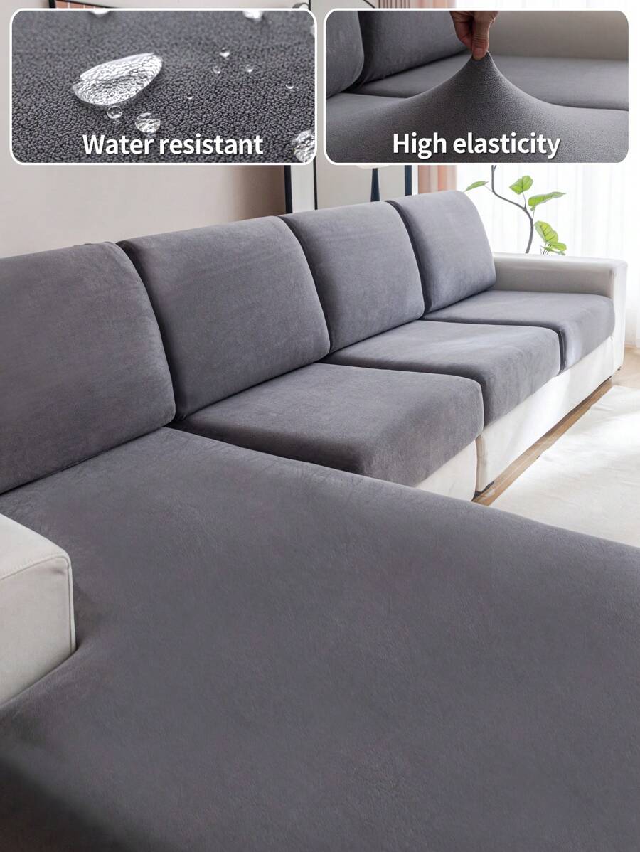 1pc Waterproof Elastic Sofa Seat Cover, Modern Simple Style Slip Resistant Sofa Pad, Suitable For L-Shaped And 1234-Seat Sofa Of Living Room - Dark Grey - View 1