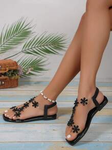 Summer Butterfly Rhinestone Series Elegant Flat Mid/High Heel Open Toe Sandals/Slippers For Women, Square/Round Toe, Bohemian Dance Party Evening - Black - View 6