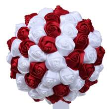 1束時尚優雅簡約高端純手工緞帶玫瑰婚禮花束新娘伴娘適合婚禮和攝影工作室 - 彩色 - 查看 4