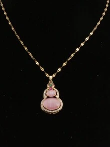 1入金鍍鏈條項鍊配鈦鋼紅色、粉色和多色貓眼石葫蘆吊墜,適用於女士派對或情侶禮物