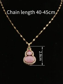 1入金鍍鏈條項鍊配鈦鋼紅色、粉色和多色貓眼石葫蘆吊墜,適用於女士派對或情侶禮物