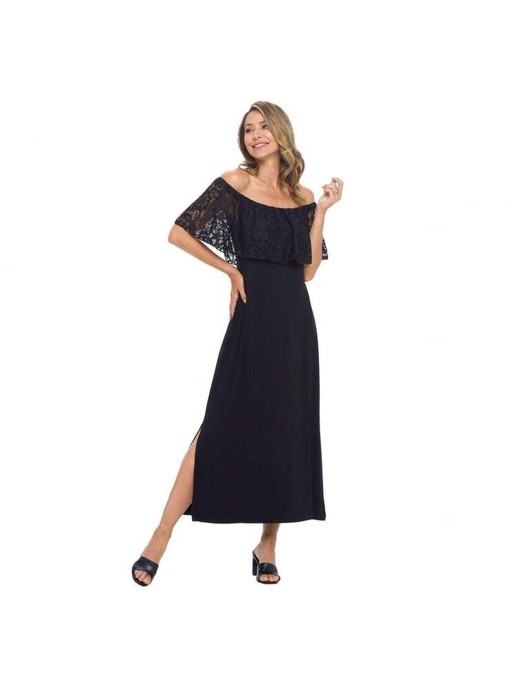shein lace maxi dress SHEIN BAE CURVE Chic Black One Shoulder Lace Maxi Dress For Women Elegant  Ruched Bodice Long Gown.Plus Size Women's Black Lace Wrap Long Dress