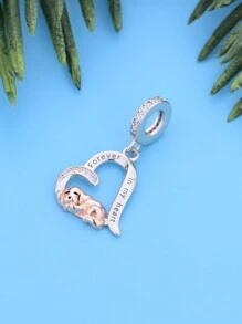 HuooNew 1pc Minimalist 925 Sterling Silver Heart Shaped Dog Pendant Bead For Diy Pet Memorial, Unisex For Party - Silver - View 2