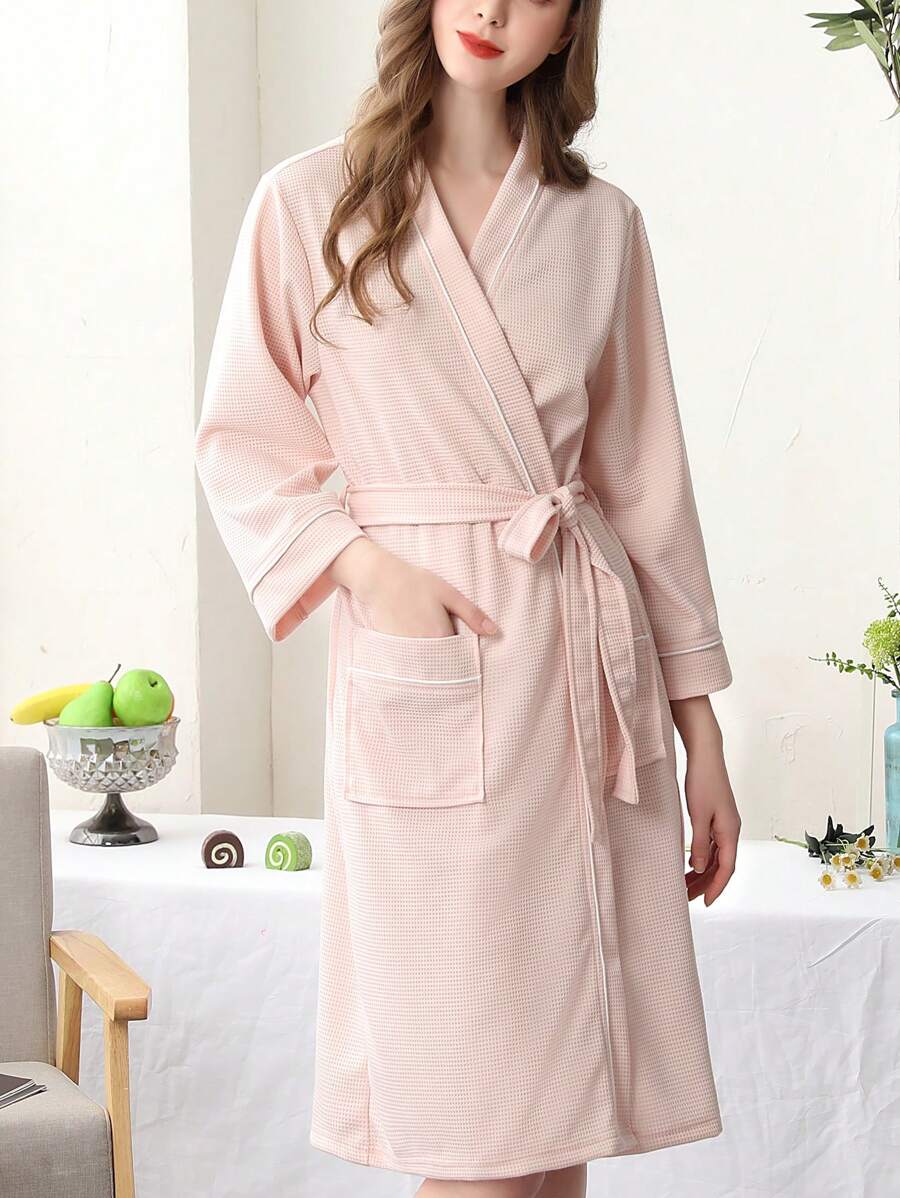 1pc Thick Home Bathrobe Suitable For Hot Springs, Quick Absorbent With High Density Knitted Technology, Unisex Bathrobe For All Seasons Summer Wedding Home Bathroom Decor Back To School
