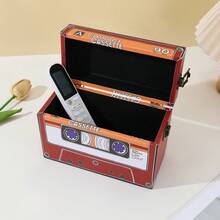 1pc Retro Style Wooden Pu Handheld Storage Box With Cassette Tape Pattern, For Jewelry, Watch, Gift, Home Decor And Photography Prop - Multicolor - View 3