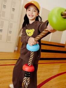 Annil 兒童服裝毛衣套裝春秋季節：通用、放鬆、運動、休閒、時尚的上衣和褲子套裝2件 - 棕色 - 查看 2