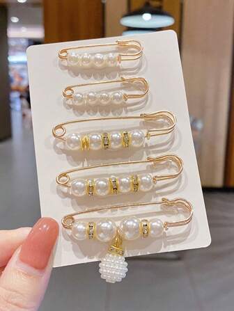 5入組人造珍珠時尚胸針套裝,適用於服裝和褲子