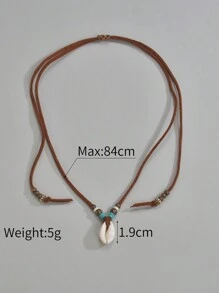 1pc Bohemian Natural Shell & Turquoise Pendant Korean Velvet Long Necklace, Suitable For Women's Holiday Wear - Multicolor - View 4