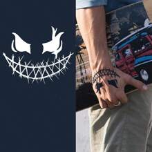 3張刺青貼紋微笑臉手背刺青圖案暫時閃爍氣霧刺青樣板刺青貼紙,適用於面部彩繪身體藝術,可重複使用,適用於女性男性青少年或學校展示模板派對小禮品用品 - 黑色 - 查看 6