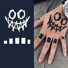 3張刺青貼紋微笑臉手背刺青圖案暫時閃爍氣霧刺青樣板刺青貼紙,適用於面部彩繪身體藝術,可重複使用,適用於女性男性青少年或學校展示模板派對小禮品用品 - 黑色 - 查看 8