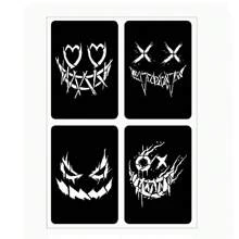 3張刺青貼紋微笑臉手背刺青圖案暫時閃爍氣霧刺青樣板刺青貼紙,適用於面部彩繪身體藝術,可重複使用,適用於女性男性青少年或學校展示模板派對小禮品用品 - 黑色 - 查看 3