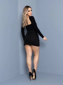 Women Denim Skirts - 黑色 - 查看 4