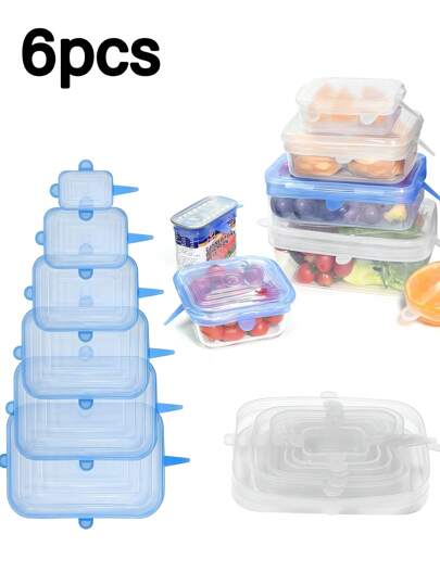6 tapas de silicona elásticas, tapas de almacenamiento de alimentos reutilizables y duraderas para tazones, tapa de silicona, aptas para lavavajillas y refrigerador, accesorios de cocina, tapa de almacenamiento para tazones con 6 tamaños diferentes, adecuadas para la mayoría de los recipientes, tapa de silicona elástica reutilizable, multifuncional para mantener frescos frutas y verduras
