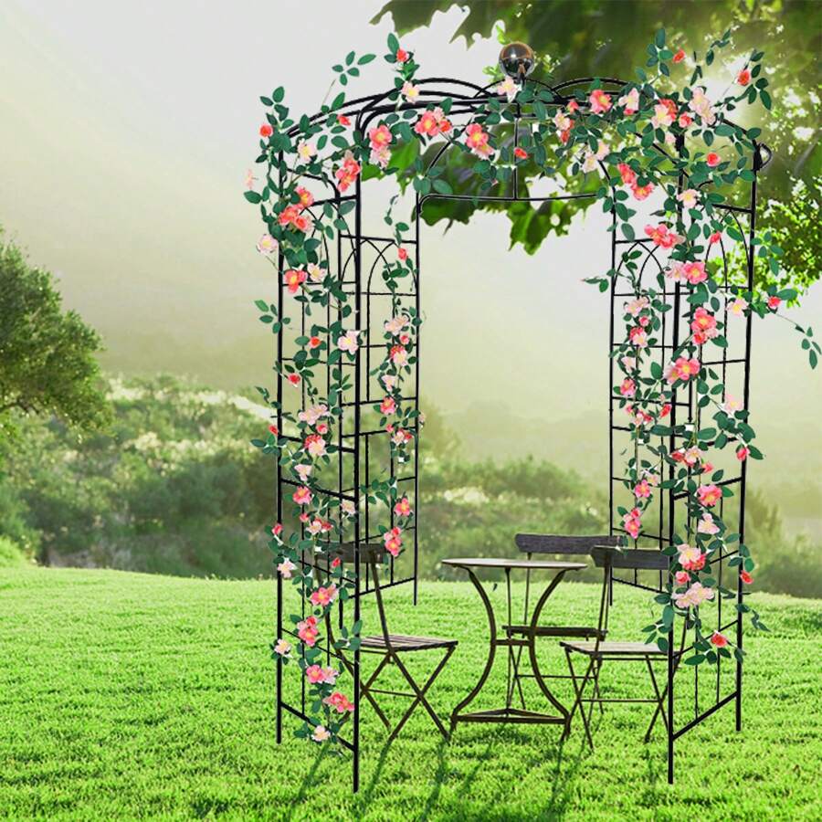 MERAX Metal Garden Arch Iron Garden Arbors Gazebo Dia 81.3'' X 114.2'' High Birdcage Shape Pergola Pavilion For Wedding Ceremony - 黑色 - 查看 1