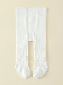 1pc Spring/Autumn Plain Baby Girls' Tights With Bowknots