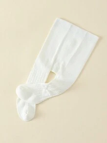 1pc Spring/Autumn Plain Baby Girls' Tights With Bowknots