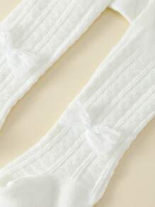 1pc Spring/Autumn Plain Baby Girls' Tights With Bowknots