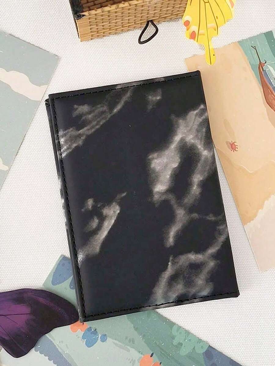1pc Marble Pattern Pu Leather Passport Holder, Travel Wallet For Passport Protection, Id, Boarding Pass And Ticket Holder - Black - View 1