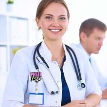 1pc PHLEB Badge Reel Retractable ID Tag Card Holder With Clip For Nurse, Work, Office Workers - Black - View 3