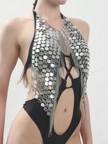 性感閃閃發光的鏈子項鍊,手工鏈飾適用於街頭時尚裝扮 - 銀色 - 查看 2