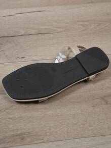 夏季蝴蝶結與鑽石點綴的典雅平底或高跟露趾涼鞋/拖鞋，適用於婚禮或晚宴 - 米色 - 查看 8