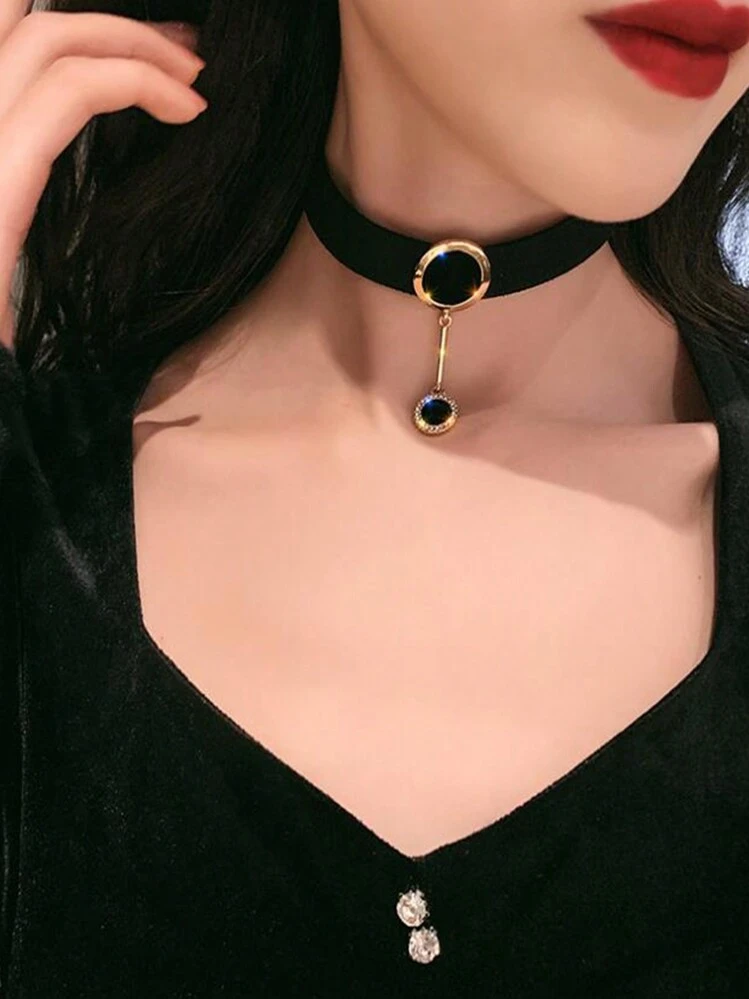 Collana Choker In Velluto Rosso Con Ciondolo Cuore E Perla - Stile Gothic Punk