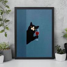 1張貓配紅酒海報,牆藝術,牆飾,帆布印刷,油畫海報,現代極簡風格印刷,客廳和房間裝飾,浴室裝飾,理想禮物,不含畫框 - 彩色 - 查看 1