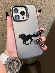 Black Running Horse Imd New Electroplating Metal Button Matte Painting Phone Case, Compatible With Iphone 15 Pro Max, Ins-Style Simple But Advanced Look, Compatible With Iphone 14 Pro With Large Camera Cutouts, Low-Key Advanced Design Compatible With IPhone 13/12, And Simple Deluxe Full Protection Case Compatible With IPhone 11 And 11 Pro, Xr/Xs For Both Men And Women,International Version, Not The Domestic Version - Multicolor - View 3